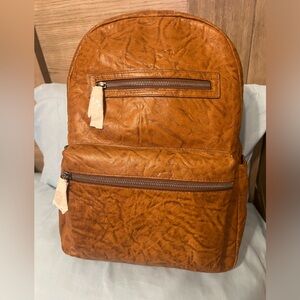 FRYE Washed Tan Brown Leather Backpack . BRAND NEW